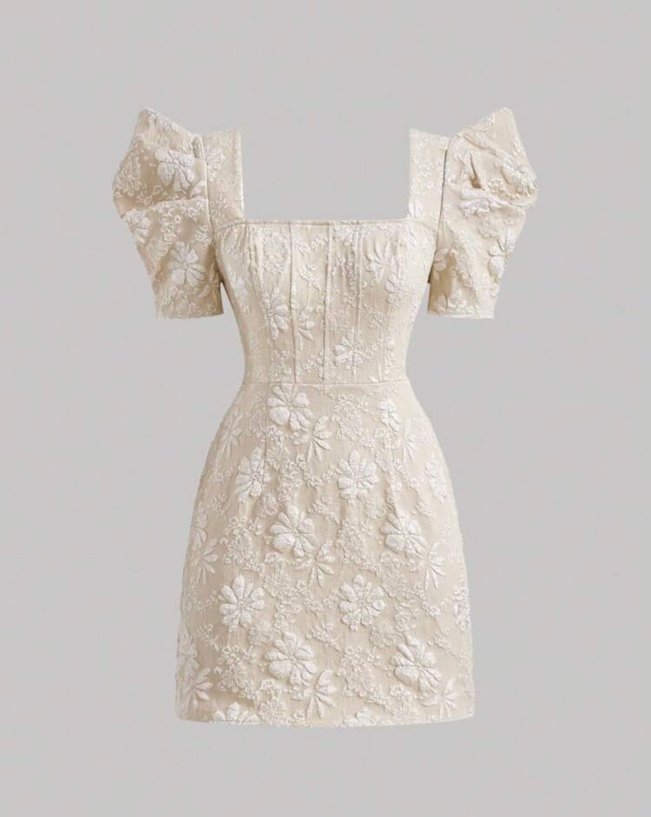 Cream Floral Mini Dress. Medium