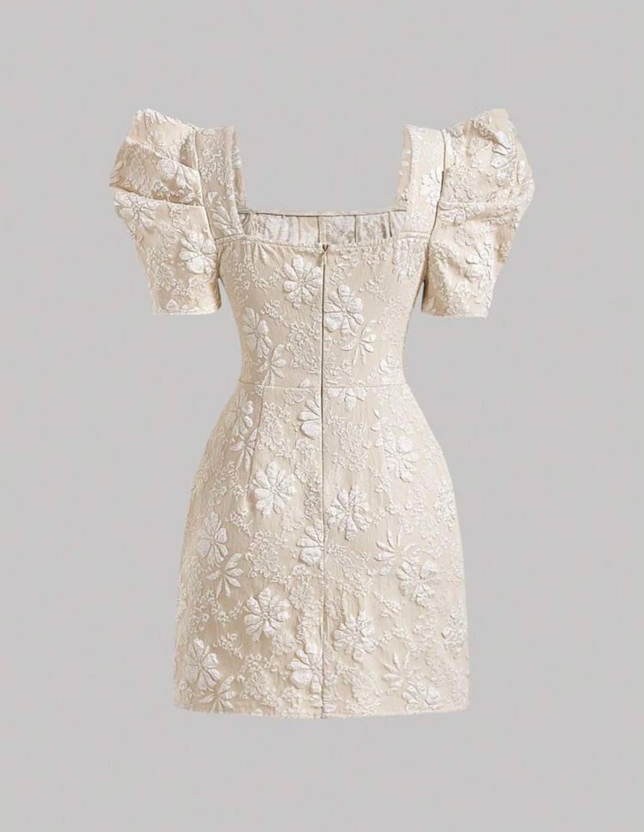 Cream Floral Mini Dress. Medium - Image 2