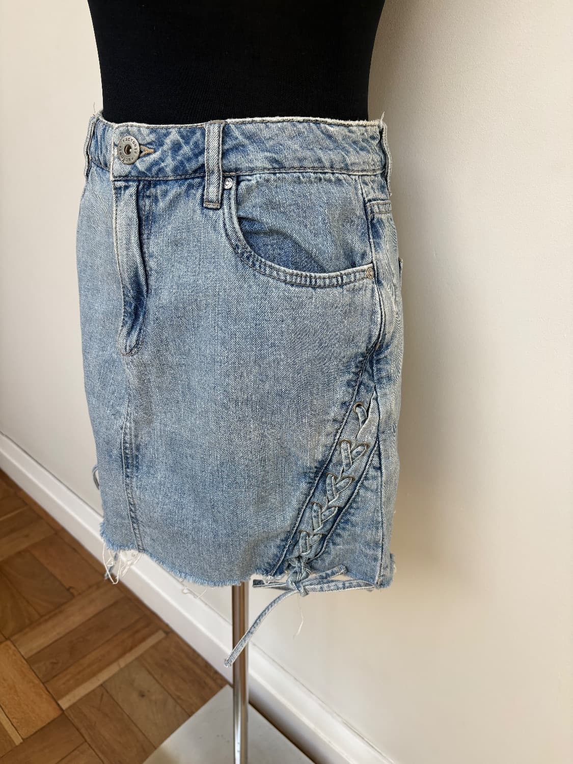 Denim mini skirt with lace up detail up the sides. So cute. Size Au10 - Image 2