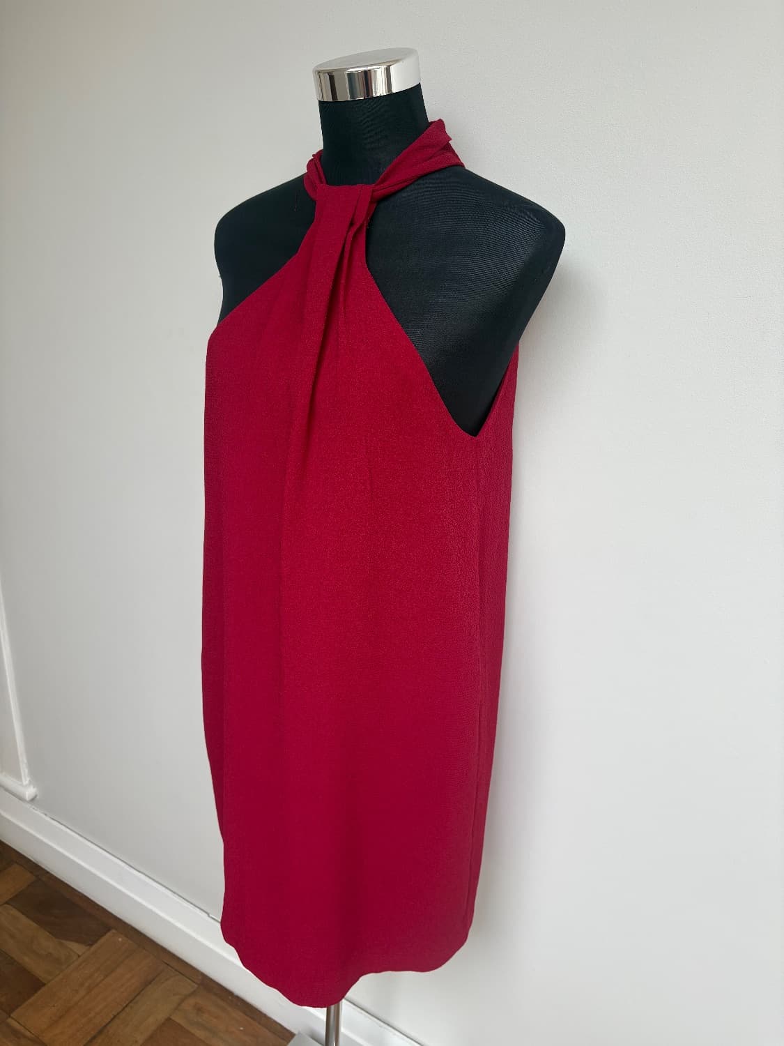 Bright cerise/red Halter neck minidress with a long back zip. Size M. 