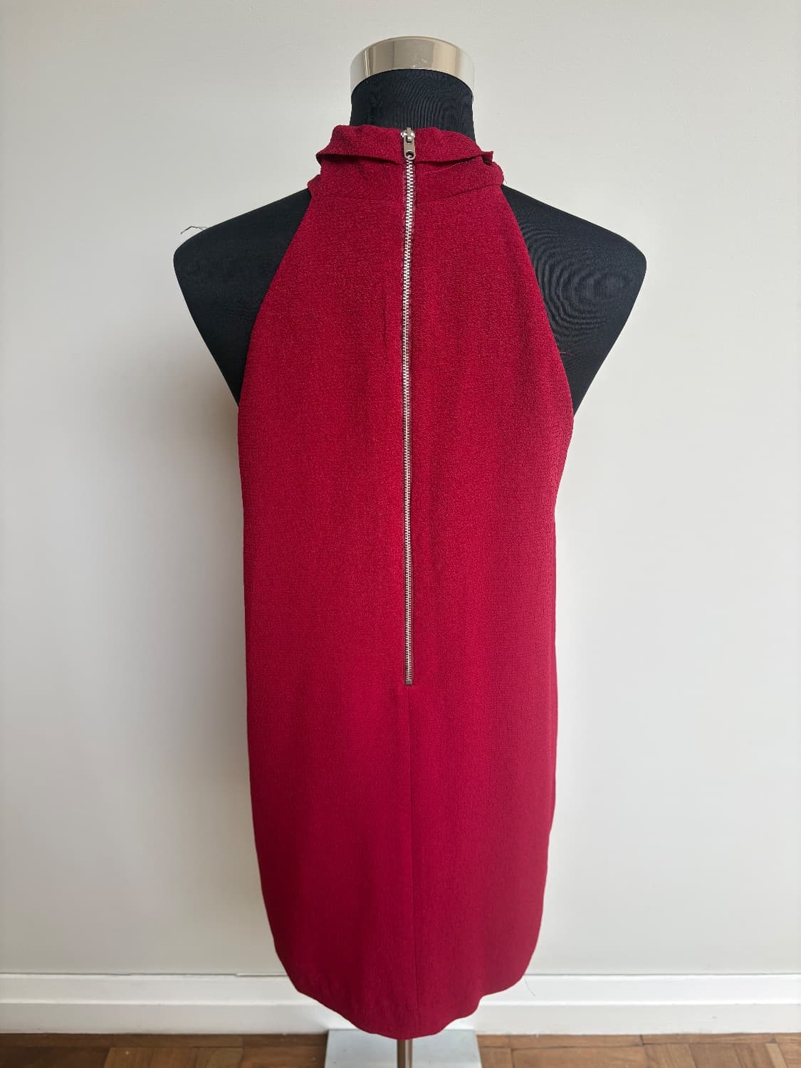 Bright cerise/red Halter neck minidress with a long back zip. Size M.  - Image 3