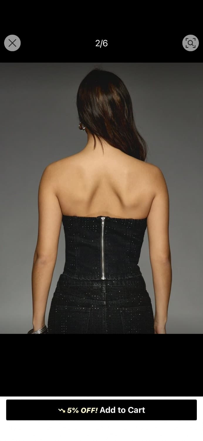 Black embellished denim boob tube with a back zip. Tags attached . Size XS  - Image 2