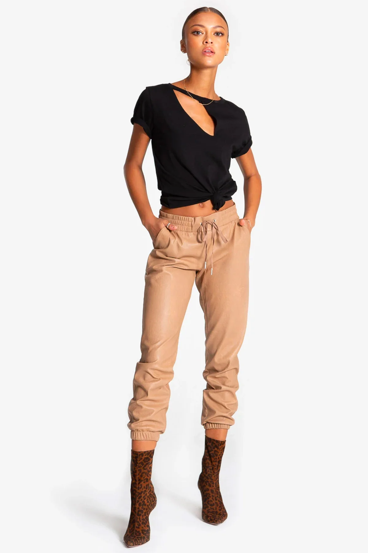 Black slit neck tee by American designer brand N philanthropy in 100 per cotton - Image 2