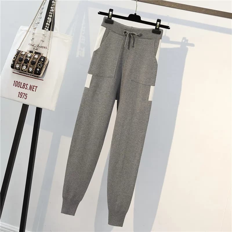 Grey soft joggers with white accents , Elasticated tie waist.  - Image 4