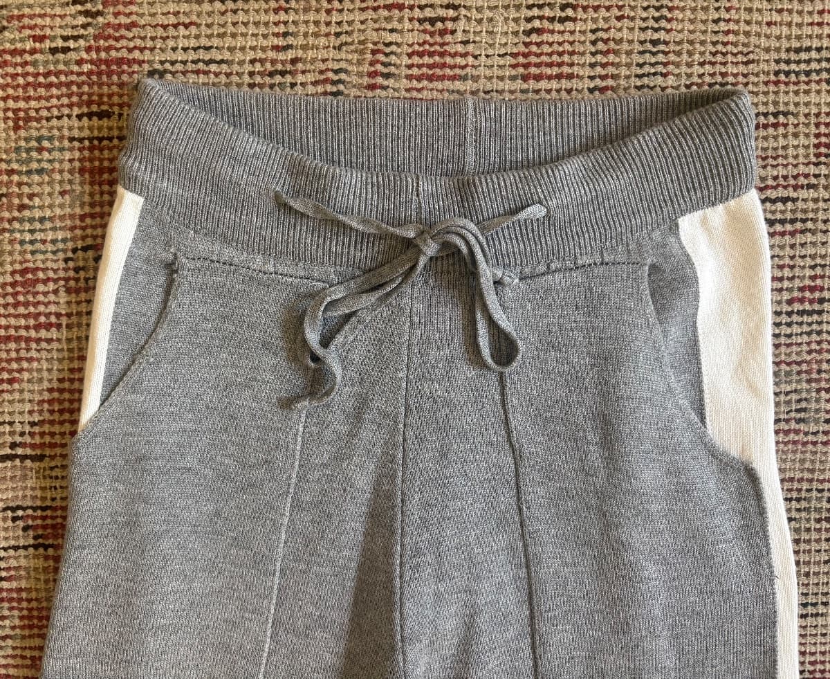 Grey soft joggers with white accents , Elasticated tie waist.  - Image 2