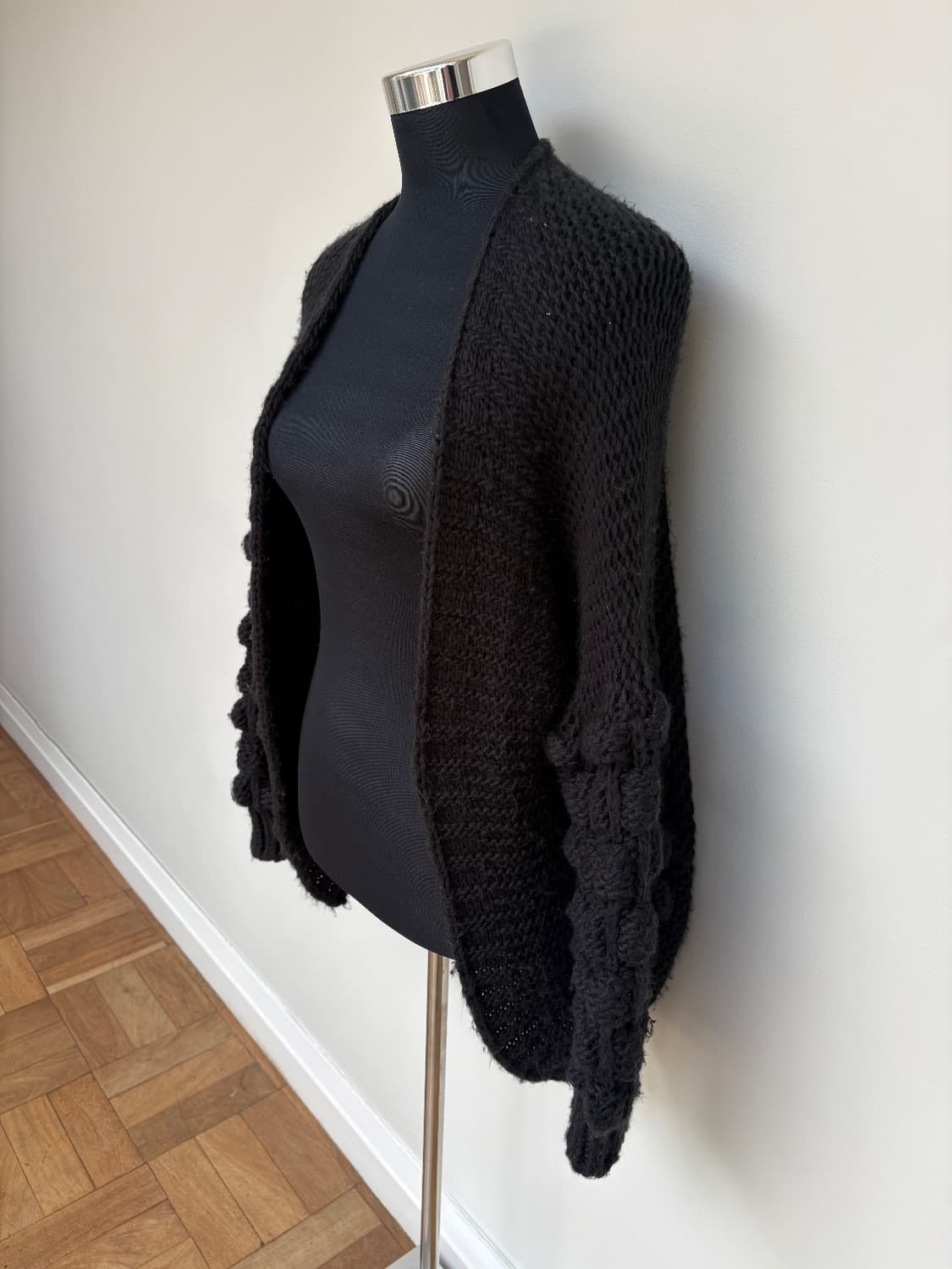 Black bobble sleeve open knit cardigan. Free size  - Image 4