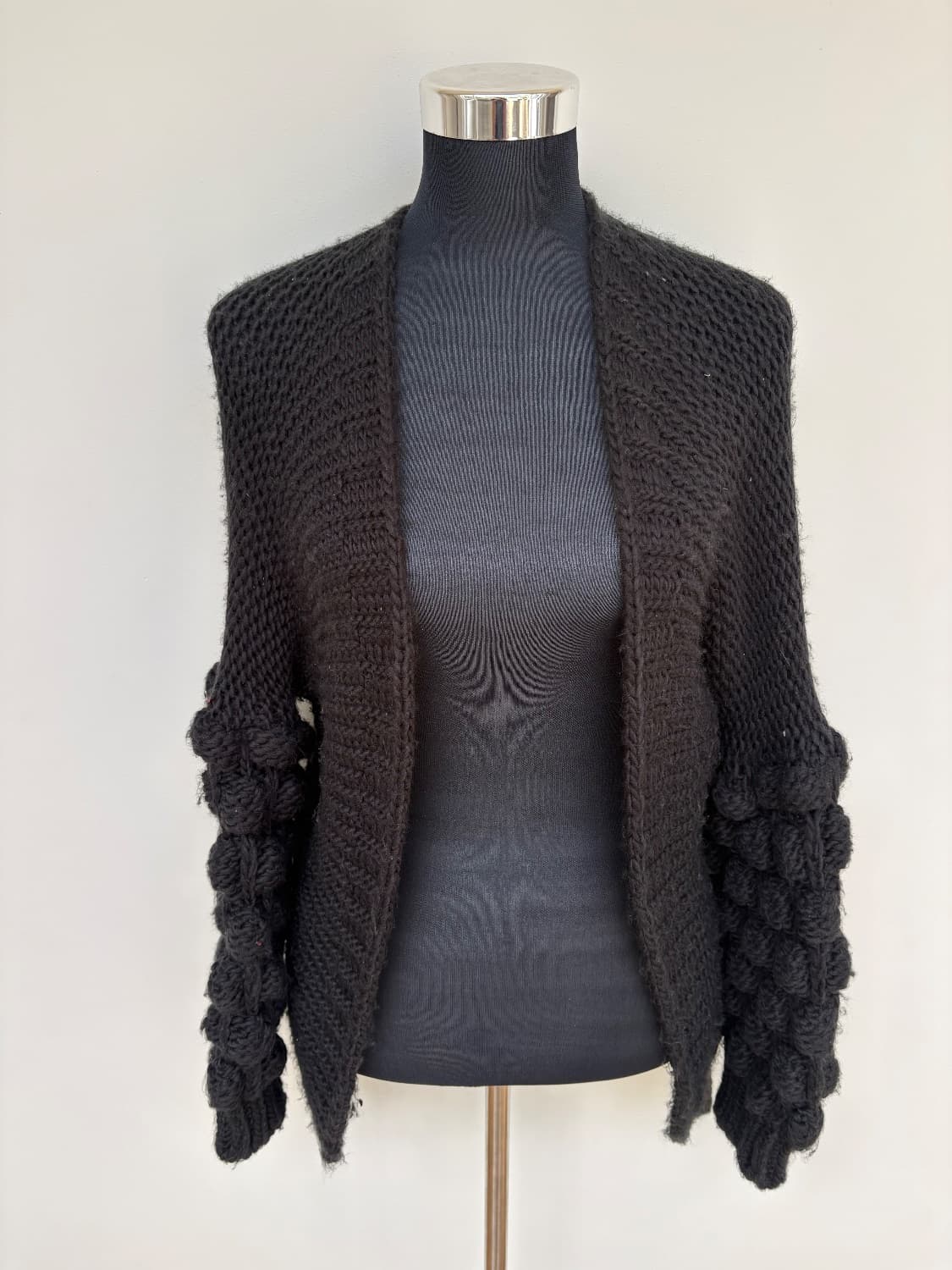 Black bobble sleeve open knit cardigan. Free size  - Image 2