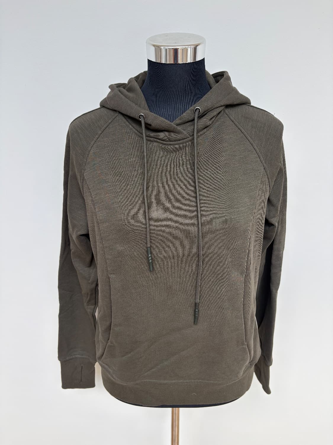 Khaki /olive green hoody with kangaroo pockets by brand crz yoga which is compared to Lululemon  - Image 2