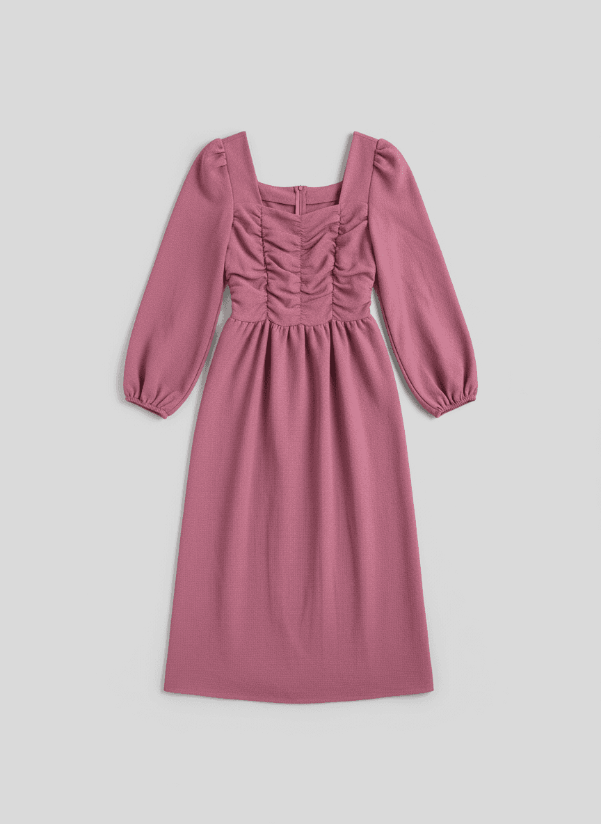 Pink Ruched Midi Dress 💗 - Size S - Preloved Fashion