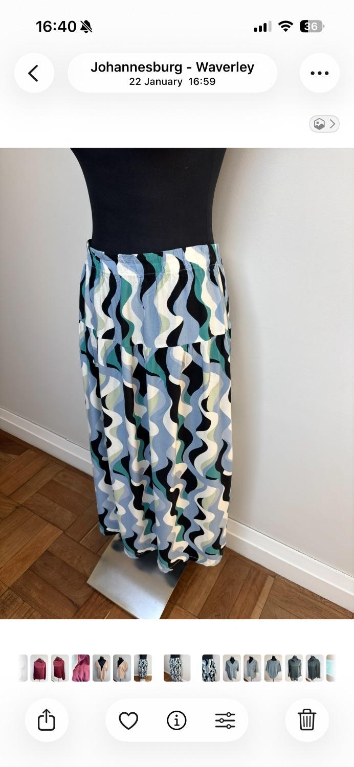 Printed maxi skirt in blue, blk and white. Elasticated waistband. Dress it up or down - Image 2