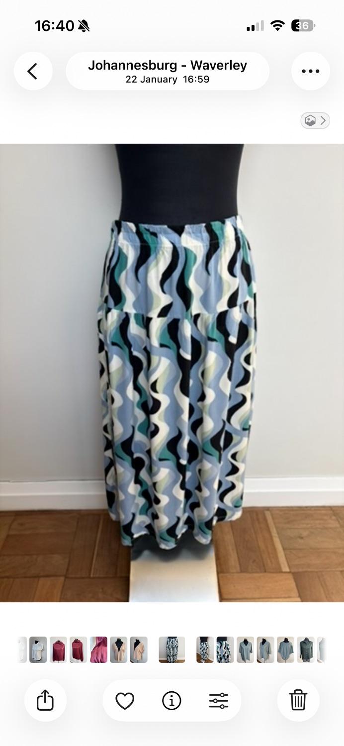 Printed maxi skirt in blue, blk and white. Elasticated waistband. Dress it up or down - Image 3