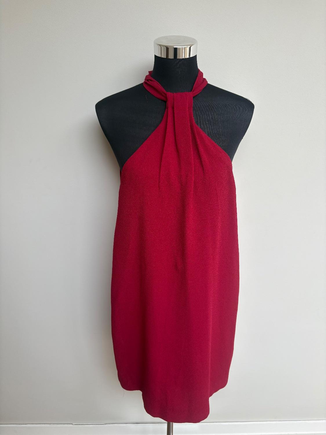Bright cerise/red Halter neck minidress with a long back zip. Size M. - Image 2