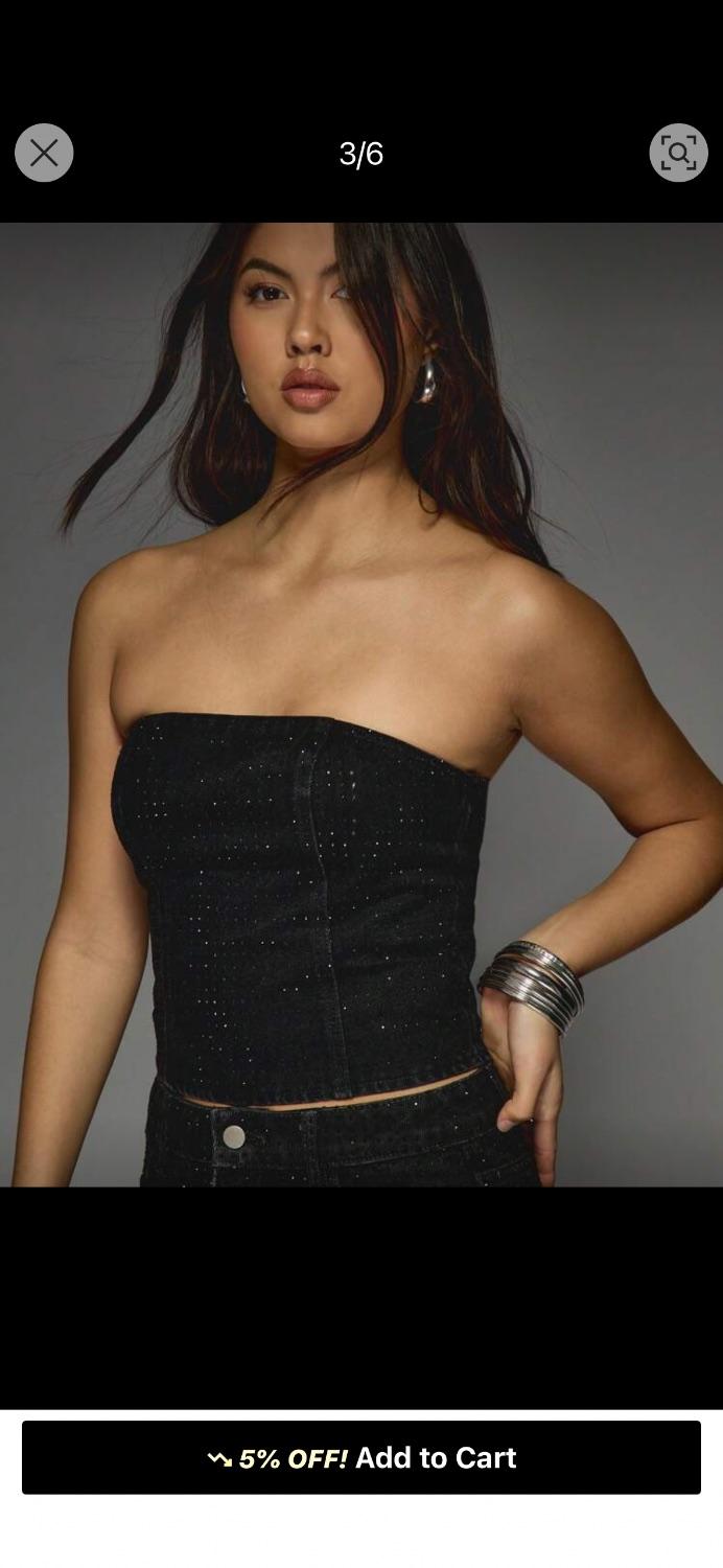 Black embellished denim boob tube with a back zip. Tags attached . Size XS 