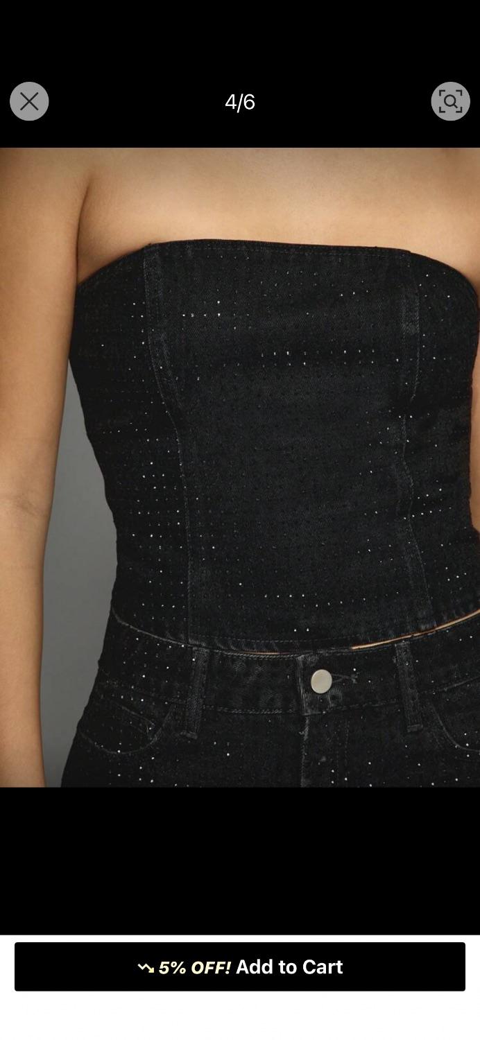 Black embellished denim boob tube with a back zip. Tags attached . Size XS - Image 3