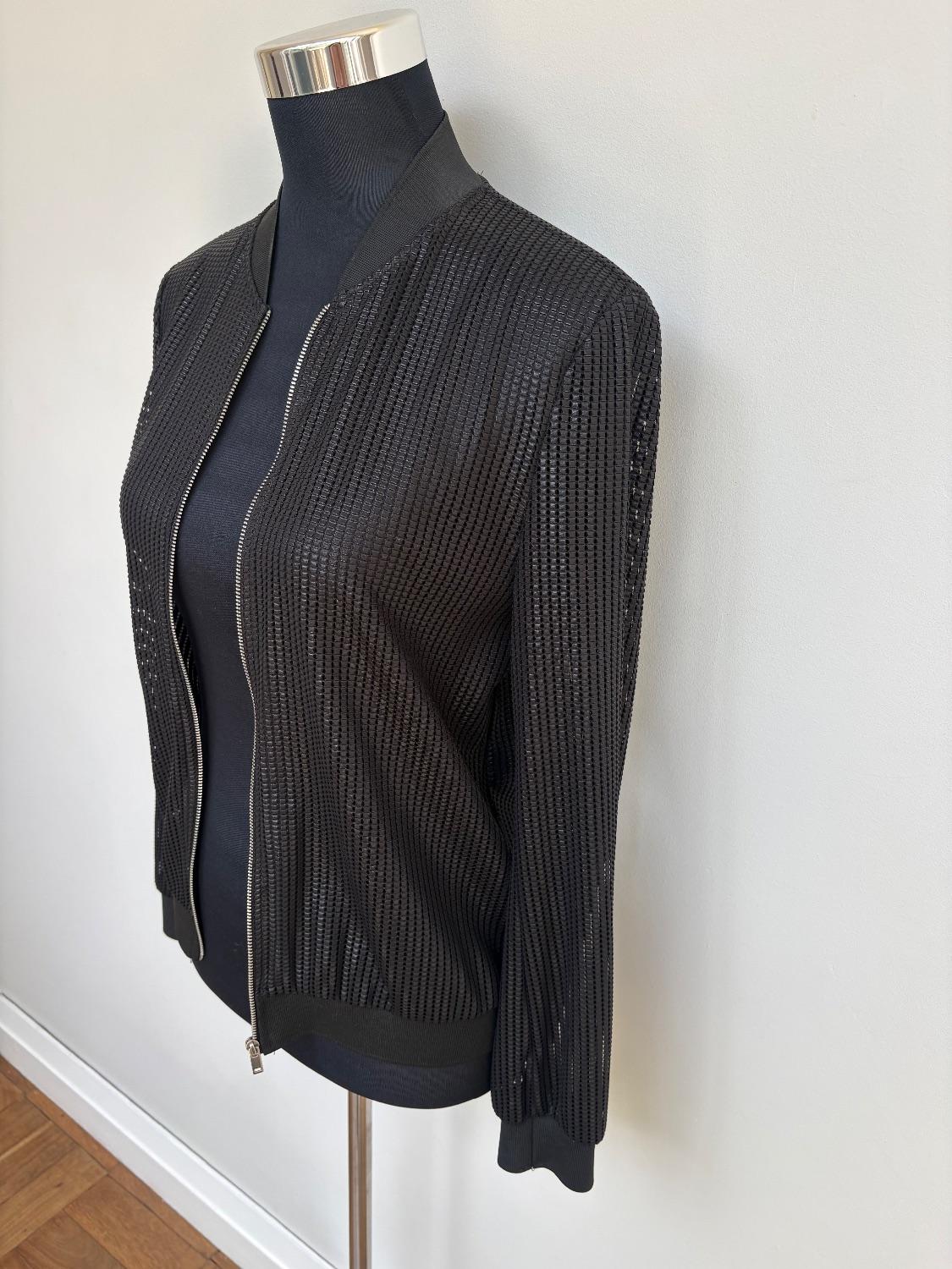 Black soft slightly shiny mesh bomber jacket. - Image 4