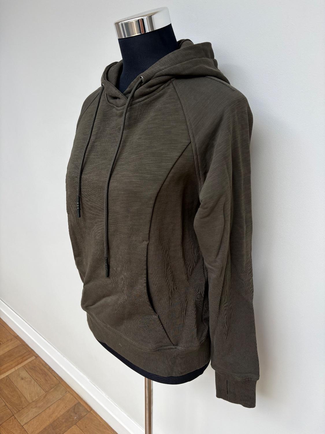 Khaki /olive green hoody with kangaroo pockets by brand crz yoga which is compared to Lululemon - Image 3