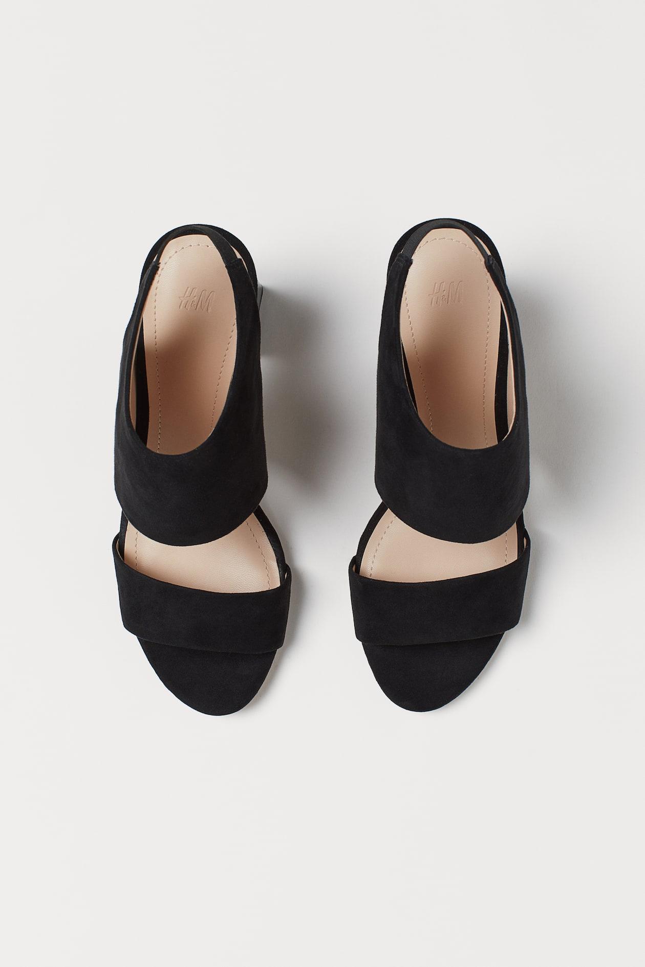 Black faux suede block heels sandals with an Elasticated thick ankle strap - Image 2
