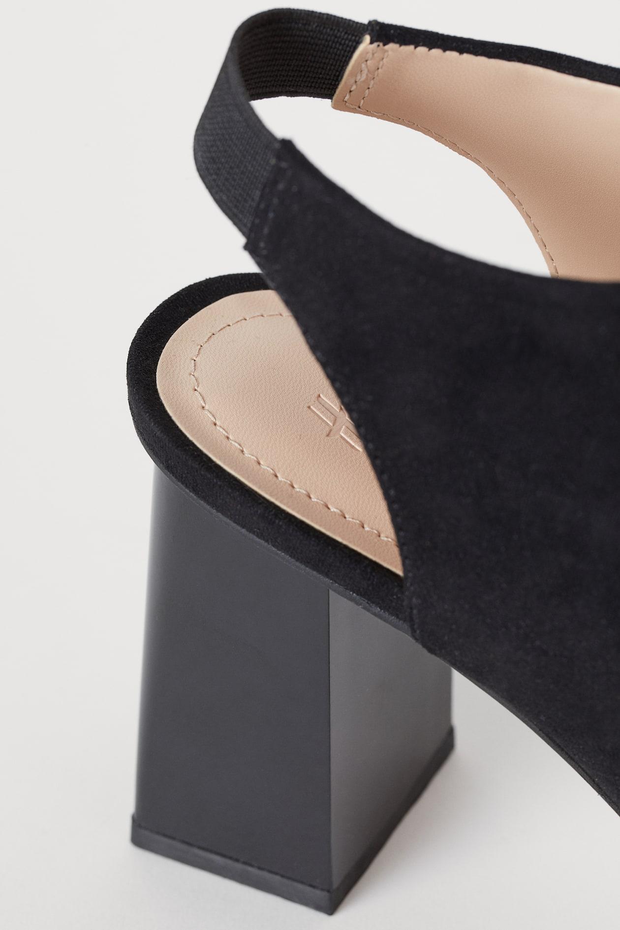 Black faux suede block heels sandals with an Elasticated thick ankle strap - Image 3